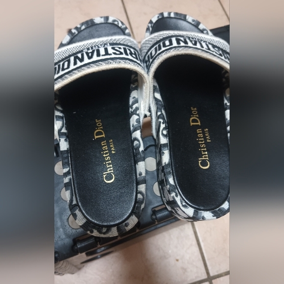 DIOR Dway Embroidered Denim Wedge Sandals - Picture 2 of 3